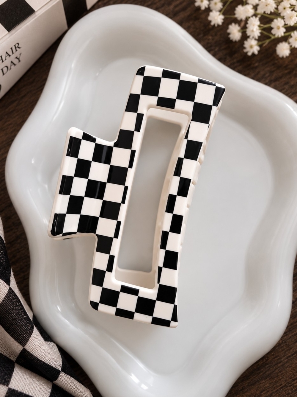 Black & White Checkered Large Acrylic Hair Claw Clip New